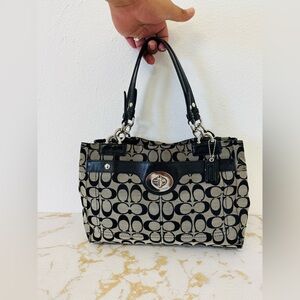 Coach Black and Tan Signature Canvas Tote